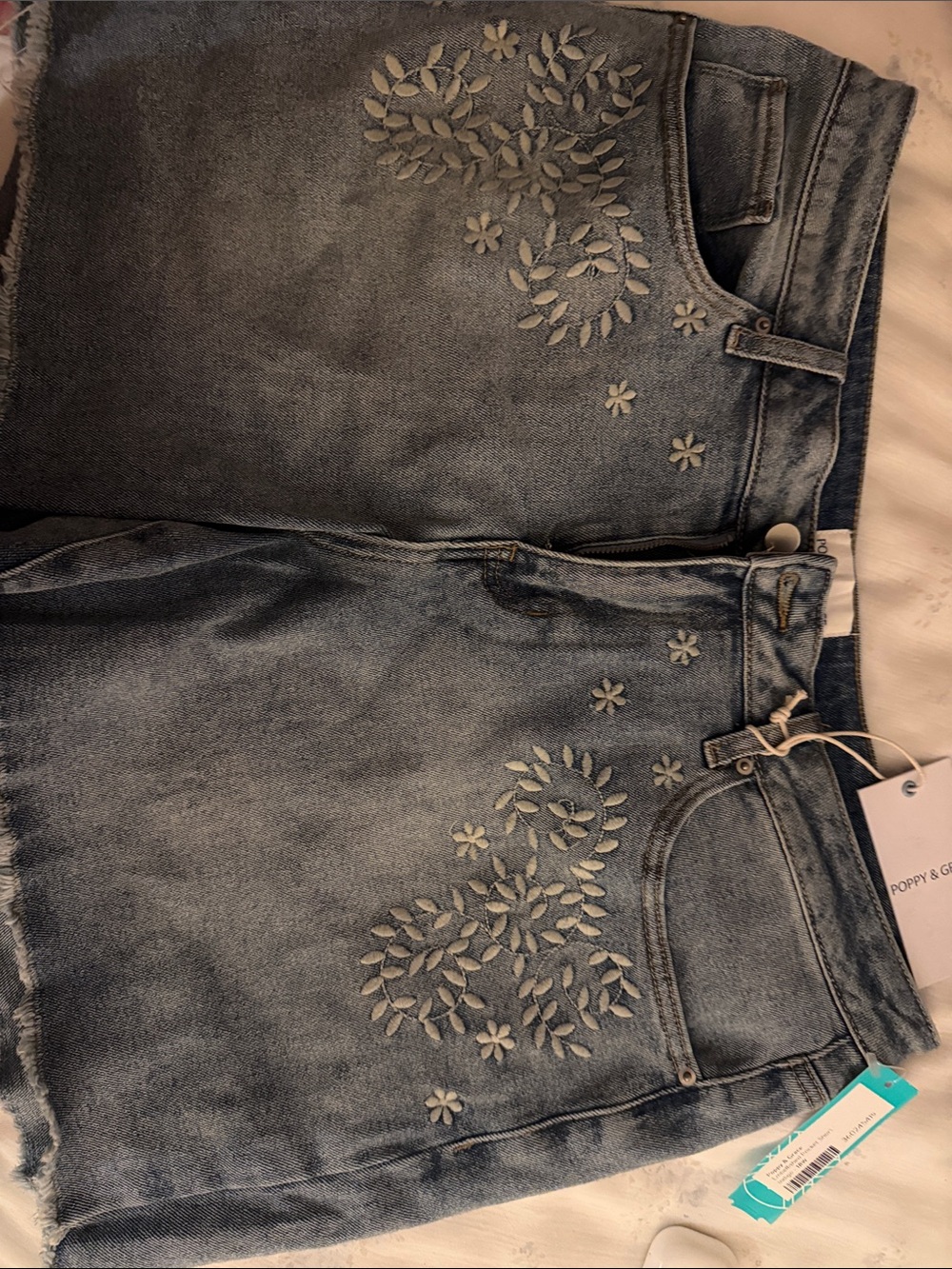 Old Navy Light Blue Embroidered Denim Shorts